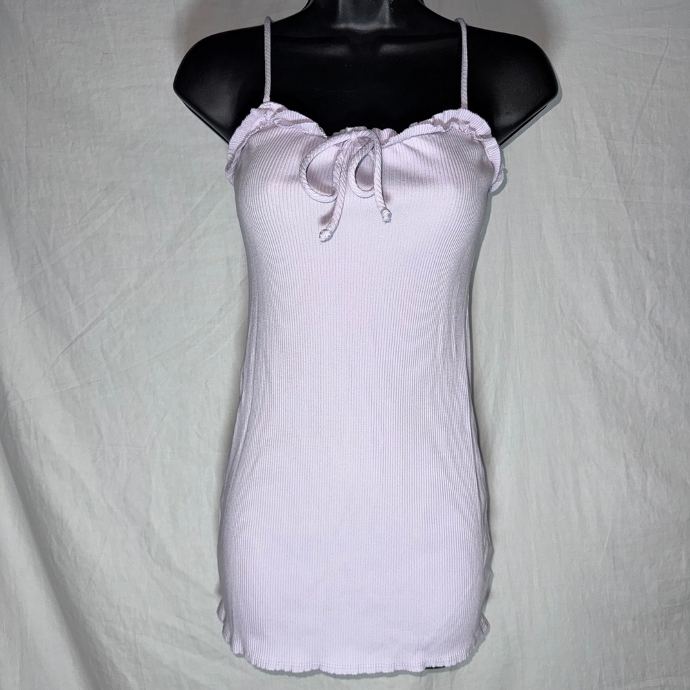 Urban Outfitters Lavender Purple Ribbed Ruffle Tie Front Mini Dress Purple M